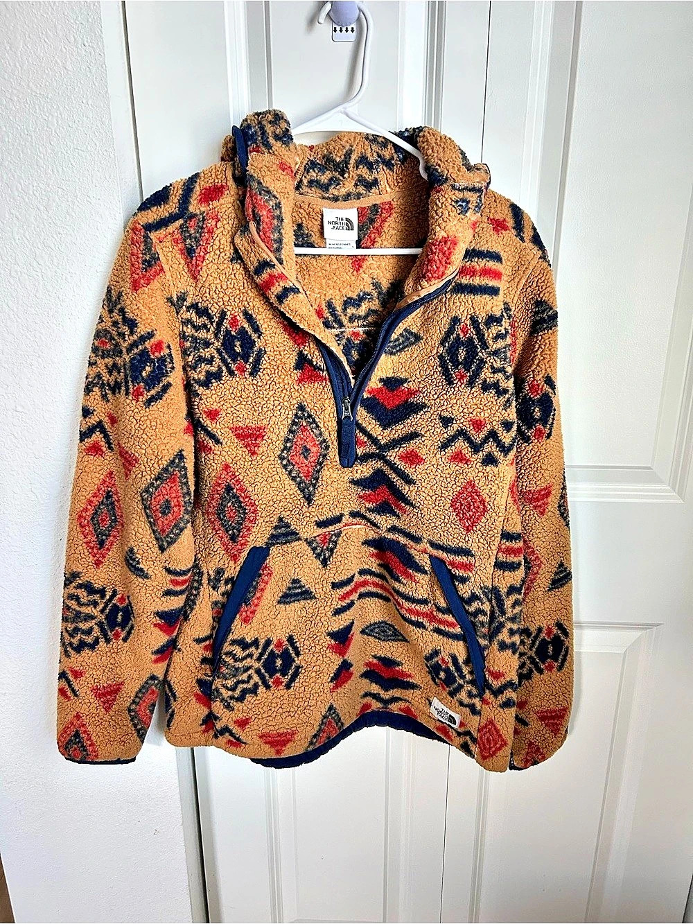 The North Face Women's Printed Osito 1/4-Zip Pullover Fleece Brown & Blue Large